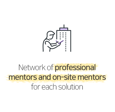 Network of professional mentors and on-site mentors for each solution